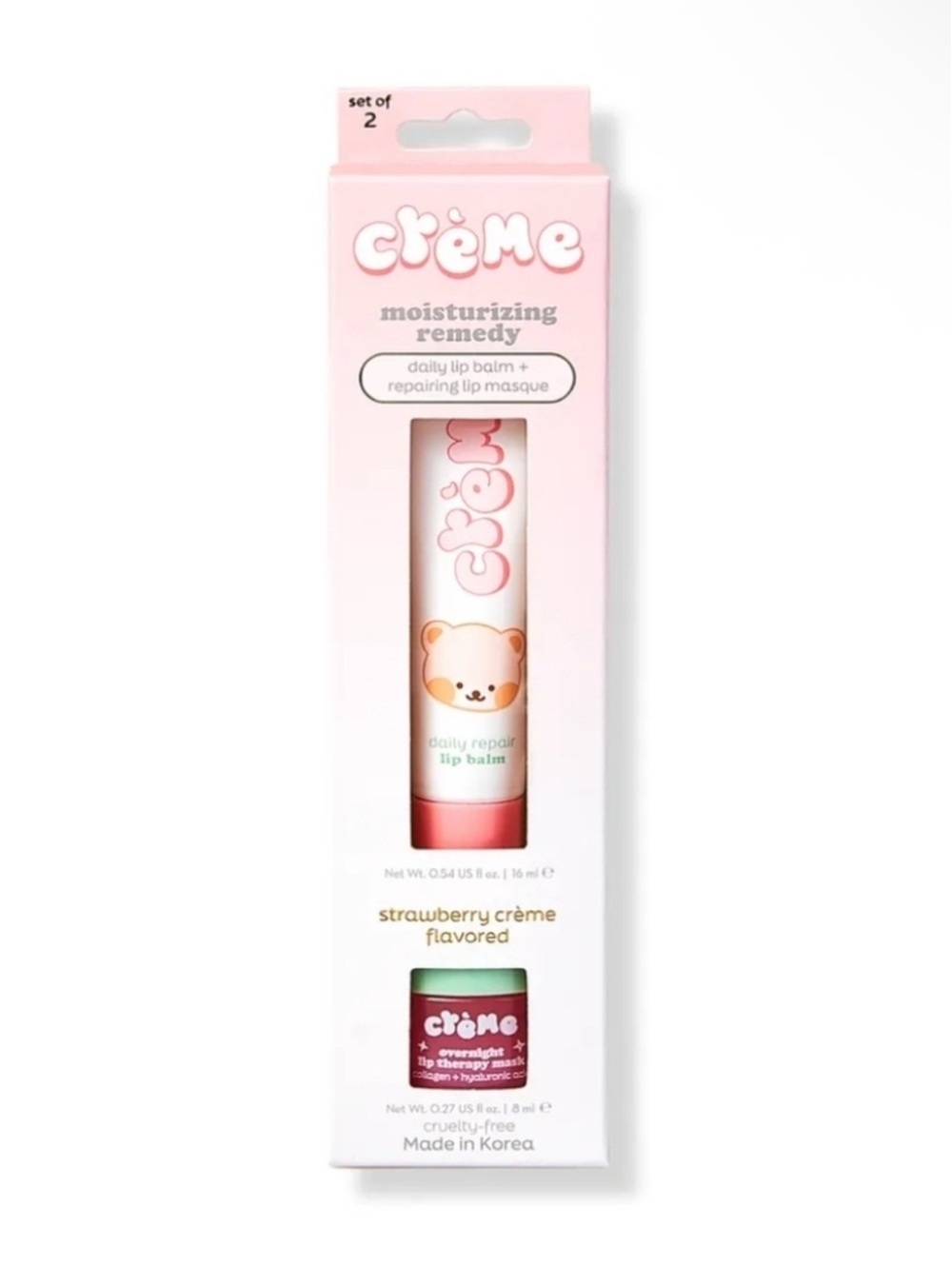 The Creme Shop Boba Bears Daily Repair Kit Duo Lip Balm + Lip Masque Strawberry